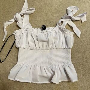 Forever 21 White Smocked Ruffled Camisole
